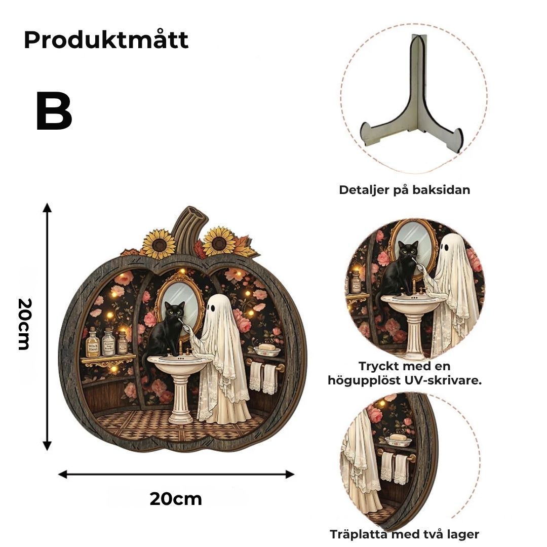 Halloween-dekorationer av trä i form av pumpor
