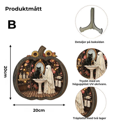 Halloween-dekorationer av trä i form av pumpor