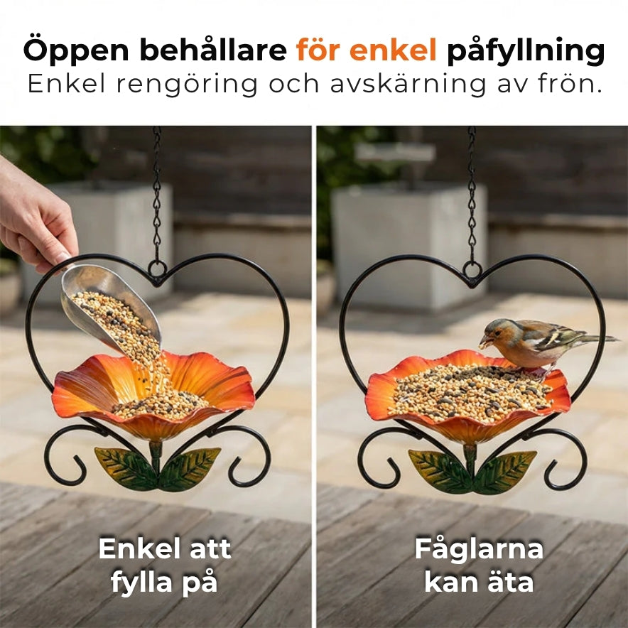 Hängande fågelmatare med blommönster