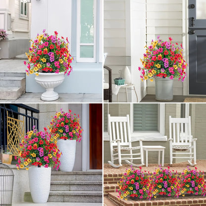Blomsterarrangemang med konstgjord eukalyptus och violer