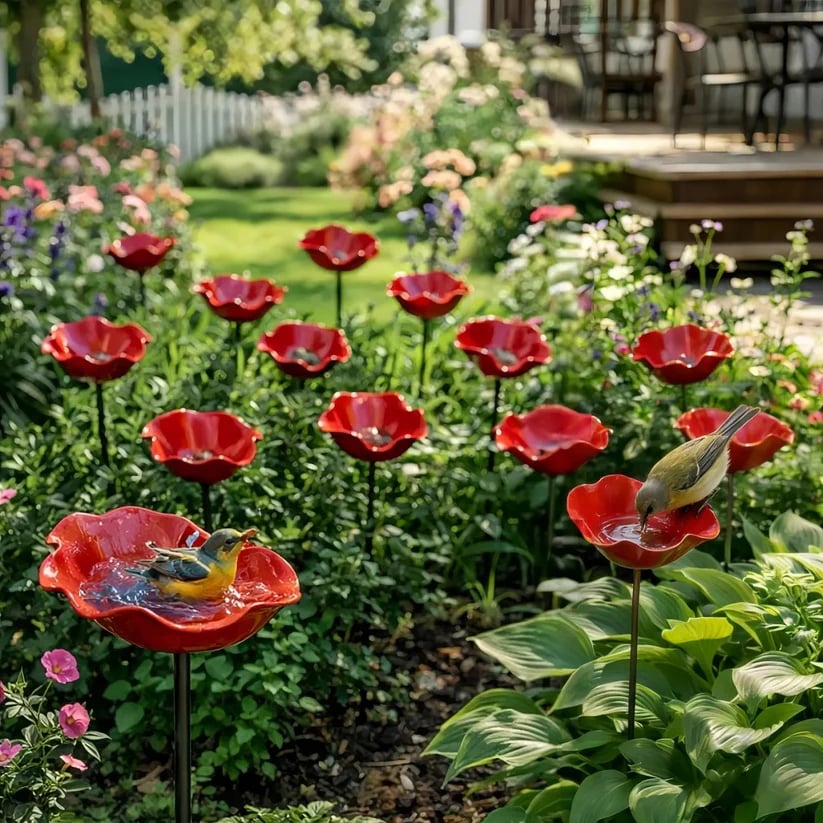 Handgjort fågelbad med form av en blomma
