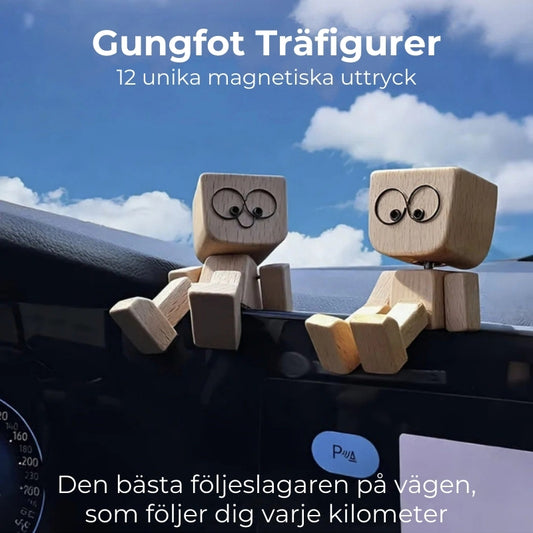 Charmant liten träfigur med 12 magnetiska uttryck