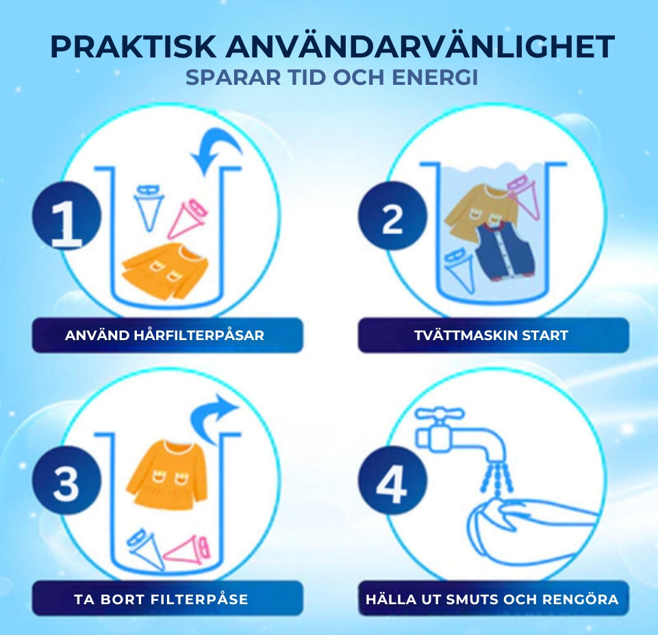 Ludd- och hårfilterpåsar för tvättmaskin