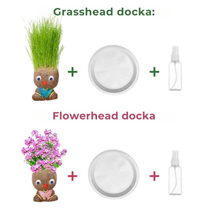 MR GRASSHEAD - docka med gräs eller blomhuvud