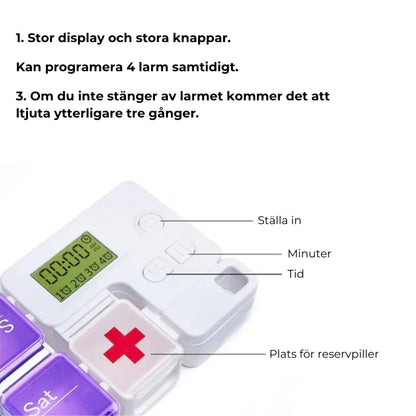 Doseringslåda för piller | Med väckarklocka