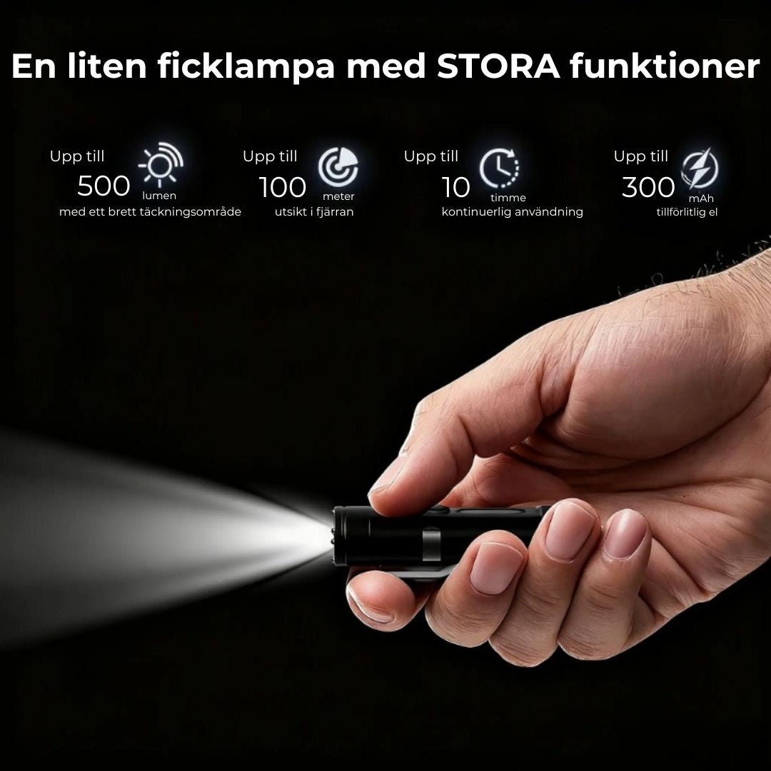 Kraftfull Mini-ficklampa med nyckelring och magnetisk fot