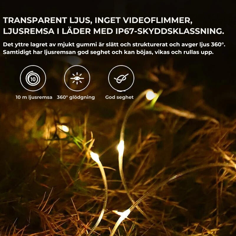 Vattentäta, bärbara och förvaringsbara ljusslingor för utomhusbruk