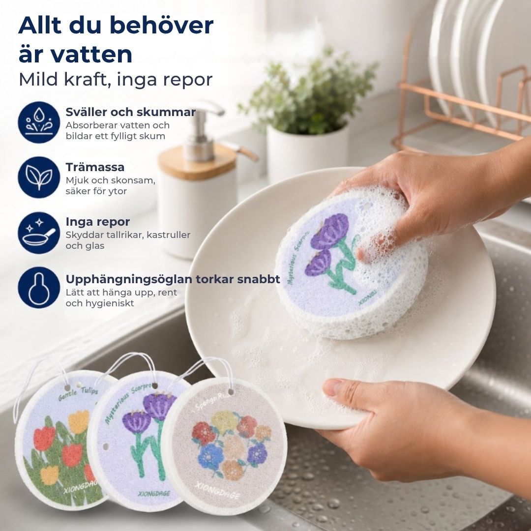 Absorberande svamp av Trämassa med blommönster – 5 stycken