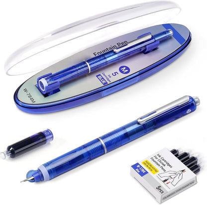 Reservoarpenna - 0,38 mm, blå och svart bläck, inkl. 5 refillbara bläckpatroner