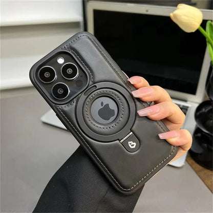 Lyxigt läderfodral för iPhone med inbyggd stativ