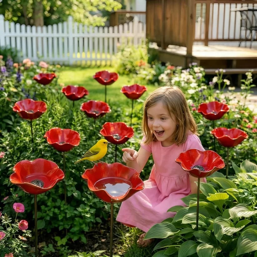 Handgjort fågelbad med form av en blomma