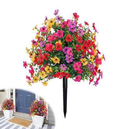 Blomsterarrangemang med konstgjord eukalyptus och violer