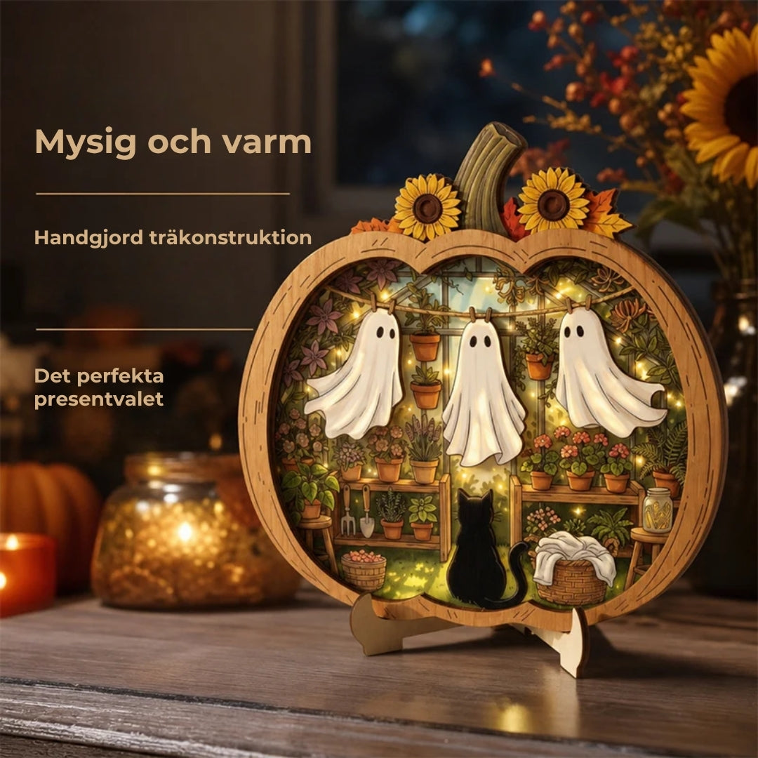 Halloween-dekorationer av trä i form av pumpor